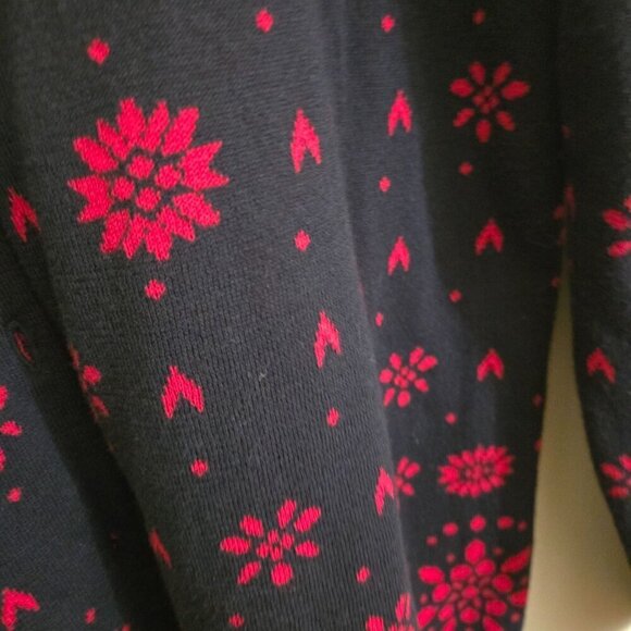 Lands' End Black Red Floral Super Soft Cotton Classic Cardigan Sweater Size L - Picture 3 of 5